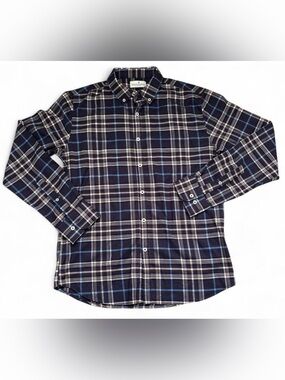 Chatham Road Men Medium Plaid Button Down Shirt Navy Blue Long Sleeve Western M